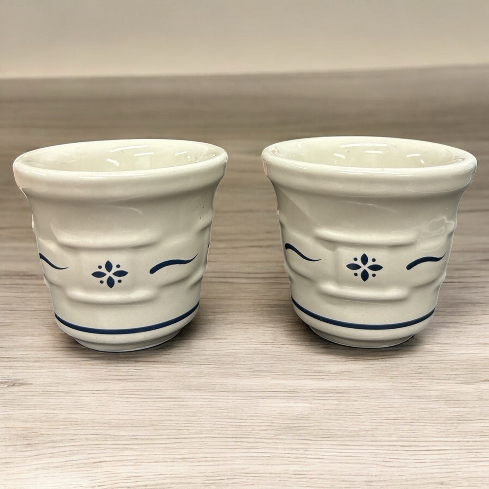 Longaberger Pottery Woven Traditions Blue Votive Candle Holder 2.5" USA Set of 2